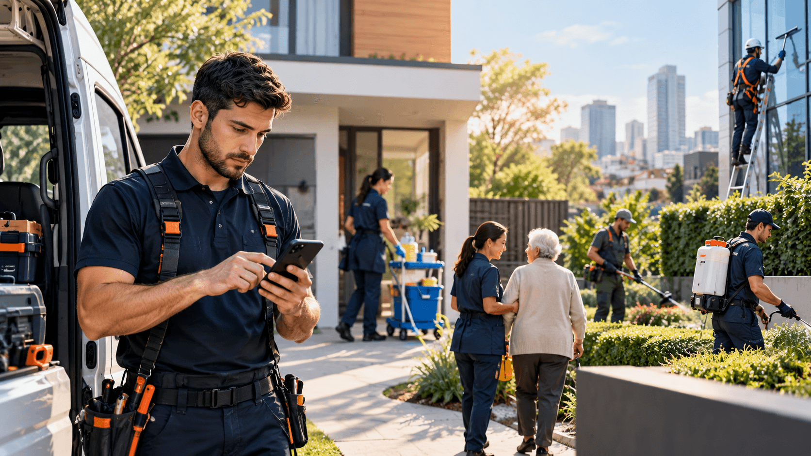Pro TeamX multi-trade field service crew operating in modern residential and commercial environments